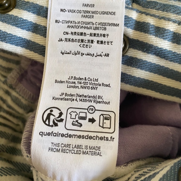 Boden Girls size 6-7 years Blue Ticking Stripe Denim Romper SOLEIL Brand New - Picture 13 of 13